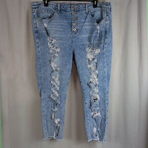Torrid Blue Distressed Cropped Jeans